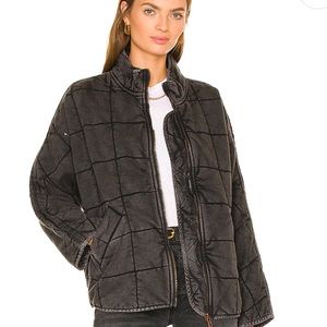 Free People Dolman Quilted Bomber Zip Up Jacket in Black